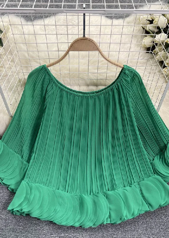 Plus Size Green Slash Neck Patchwork Chiffon Shirt Tops Summer