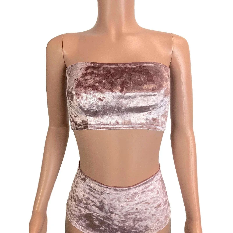 SALE - MEDIUM - Tube Top Bandeau - Dusty Pink Crushed Velvet