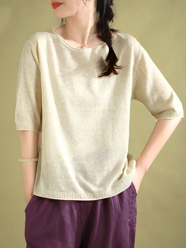 Women Summer Casual Solid Knitted Loose Shirt