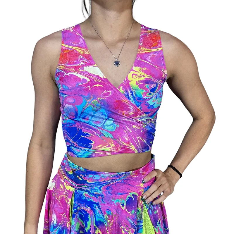 Crop Wrap Top - Rainbow Vapor - Choose Sleeve Length