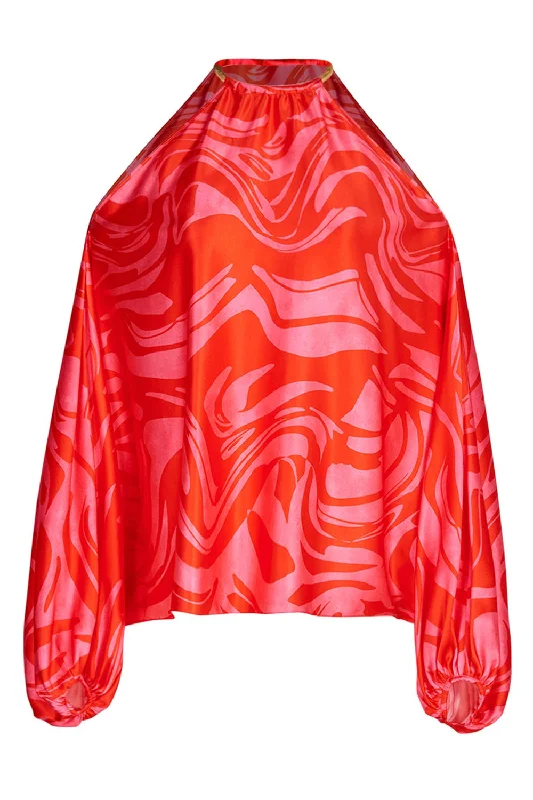 Janina Blouse - Pink Red Marble