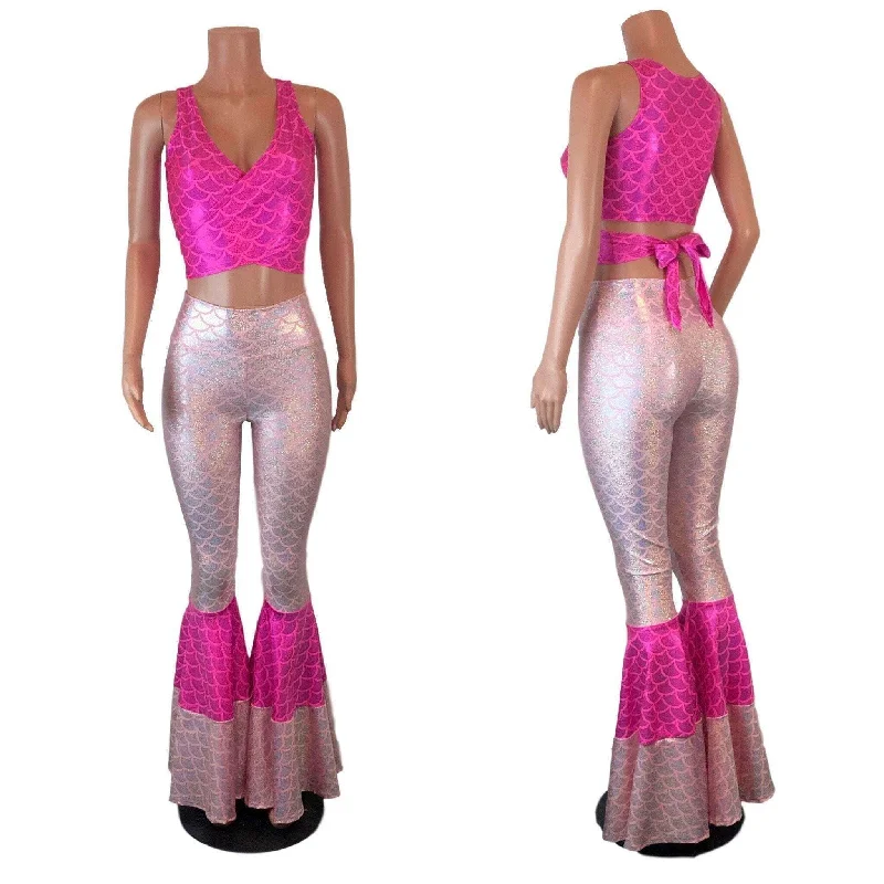 Pink Mermaid Costume w/Bell Bottoms and Wrap Top - Choose your Rise