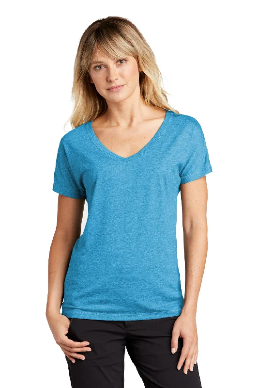 Sport-Tek Womens Moisture Wicking Short Sleeve V-Neck T-Shirt - Heather Pond Blue - Closeout