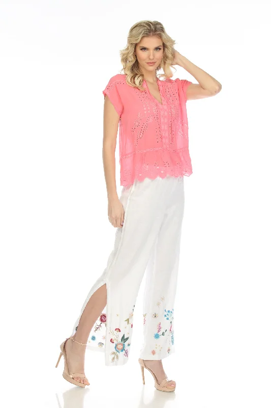 Johnny Was JWLA Martine Embroidered High Slit Palazzo Pants Chic J64022