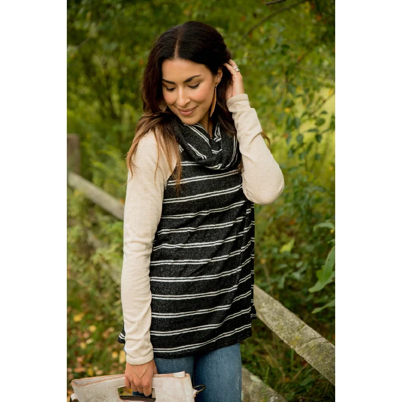 Striped Oatmeal Cowl Neck Sweatshirt