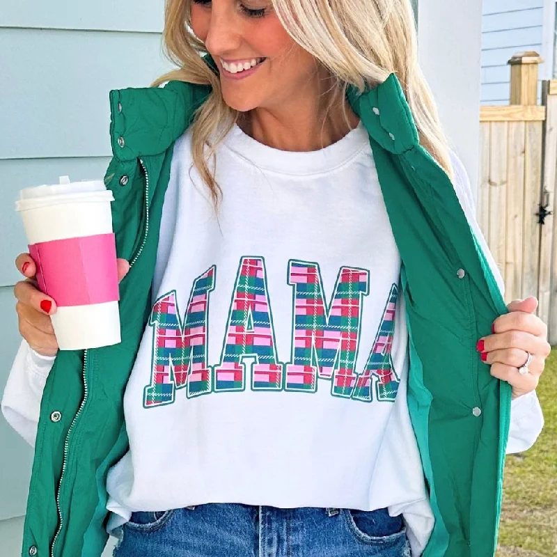 'Mama Christmas Plaid' Crewneck Sweatshirt