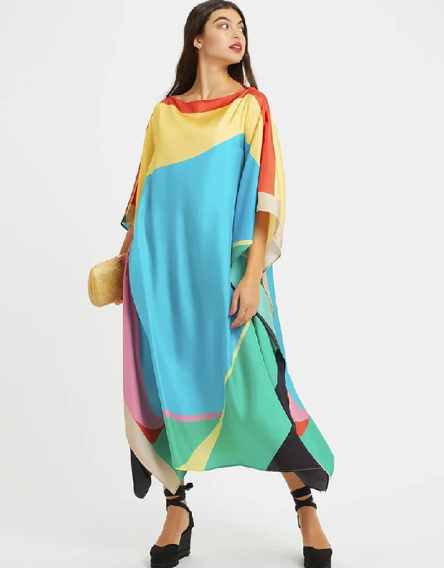 Sky Blue Latest Soft Silk Crepe Kaftan