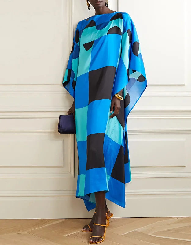 Blue Latest Soft Silk Crepe Kaftan