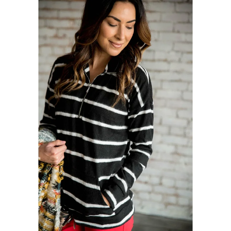 Black Striped Quarter Zip Sweatshirt