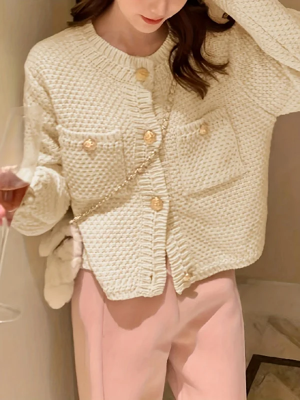 Sixsr Solid Button Front Cardigan, Elegant Long Sleeve Outwear For Spring & Fall, Women's Clothing