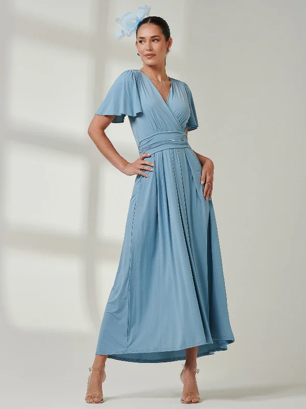 Angel Sleeve Super-Smooth Jersey Maxi Dress, Blue