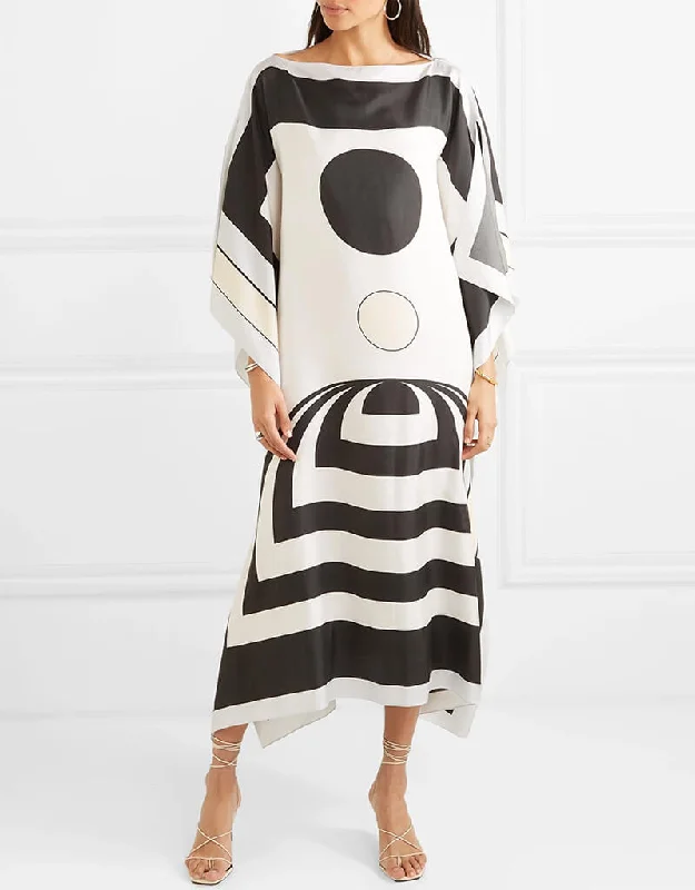 White And Black Latest Soft Silk Crepe Kaftan