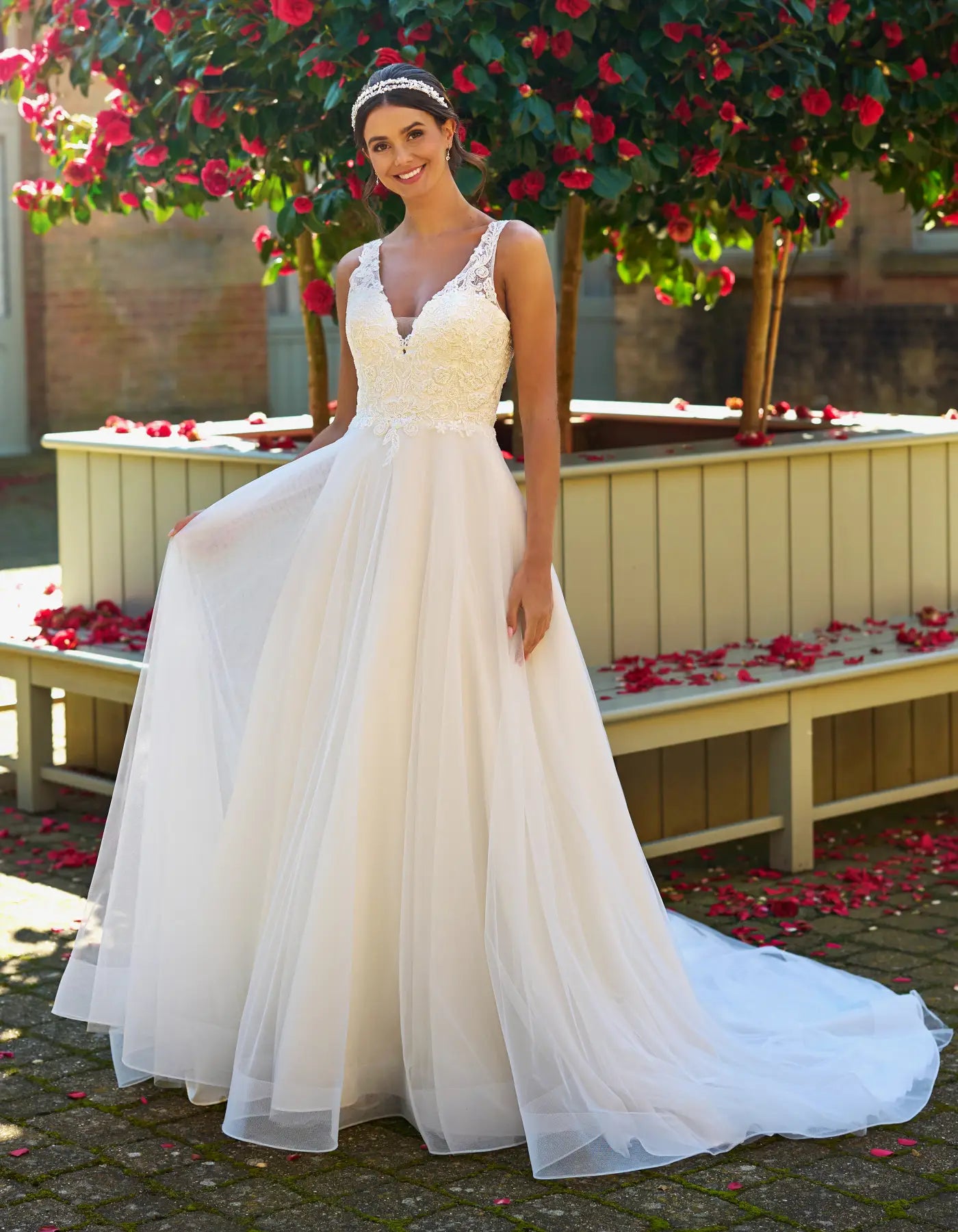 a classic tulle a-line with beaded lace