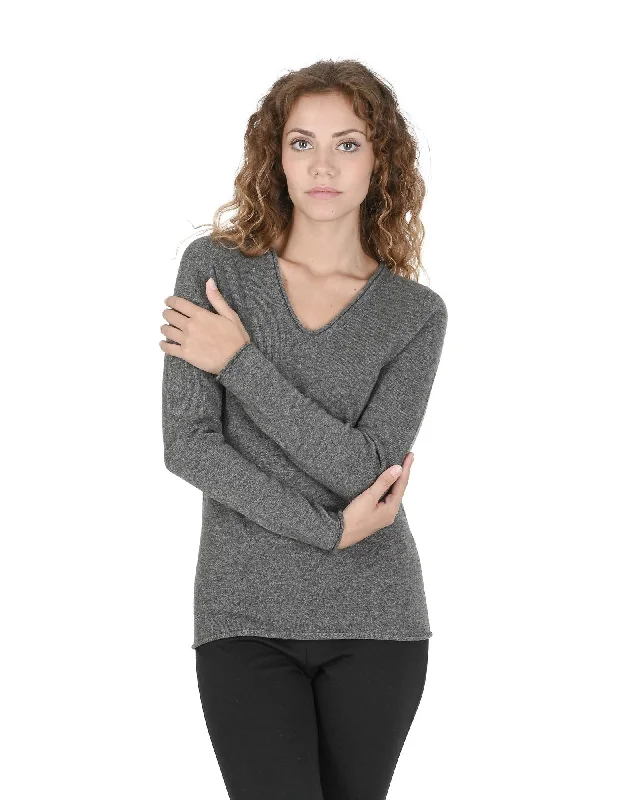 Crown of Edinburgh Cashmere Women's Cashmere V-Neck Sweater for Women in Grey - 48 EU