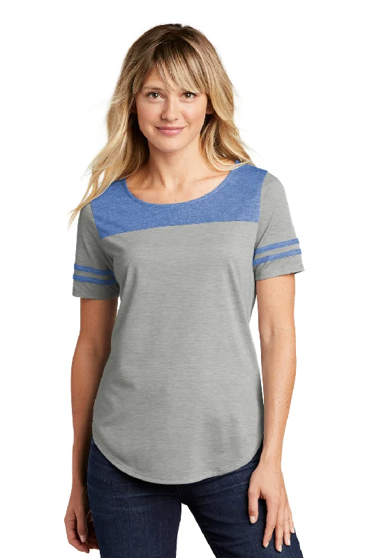 Sport-Tek Womens Fan Moisture Wicking Short Sleeve Crewneck T-Shirt - Heather Light Grey/Heather True Royal Blue - Closeout