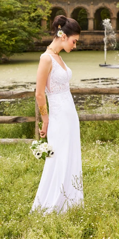 Crepe V-Neck Beaded Lace Gown