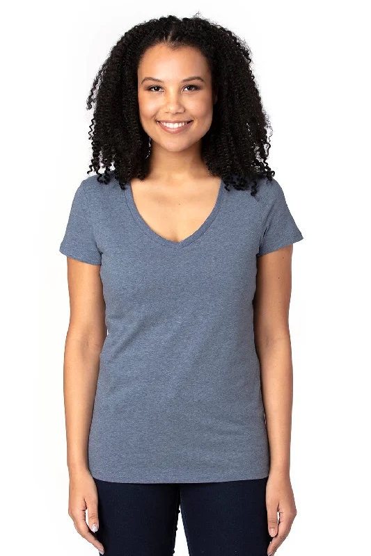 Threadfast Apparel Womens Ultimate Short Sleeve V-Neck T-Shirt - Heather Navy Blue