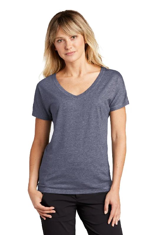 Sport-Tek Womens Moisture Wicking Short Sleeve V-Neck T-Shirt - Heather True Navy Blue - Closeout