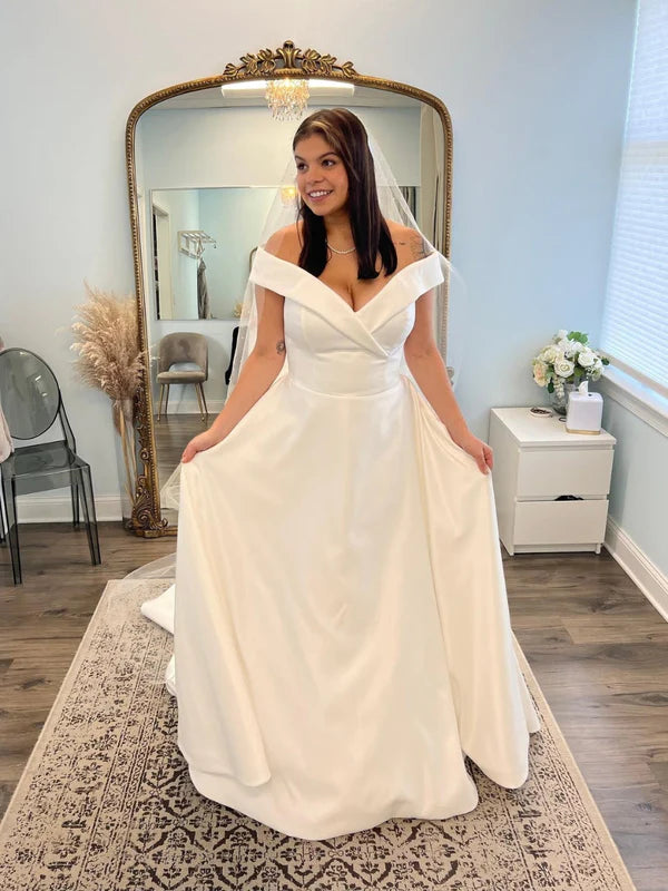 Off The Shoulder Satin Sweetheart A Line Wedding Dresses