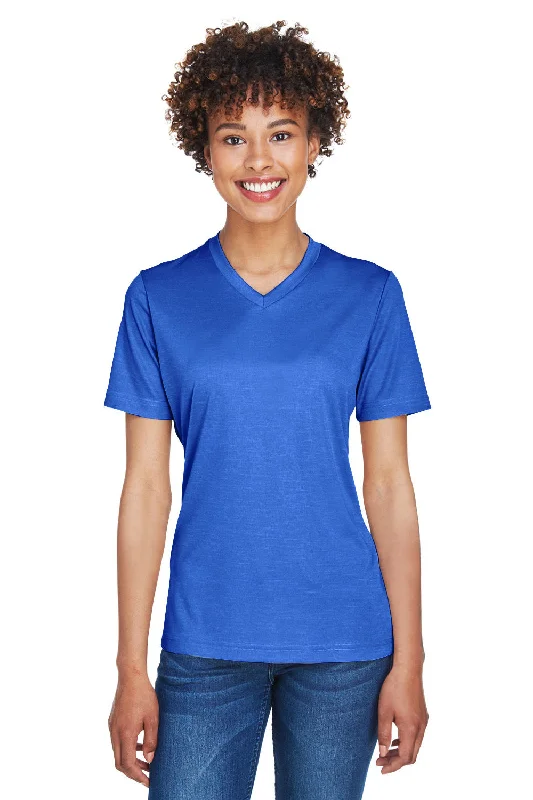 Team 365 Womens Sonic Performance Heather Moisture Wicking Short Sleeve V-Neck T-Shirt - Heather Royal Blue