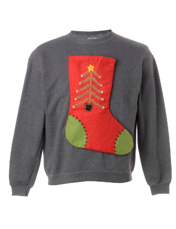 Reworked Novelty Christmas Sweatshirt - L