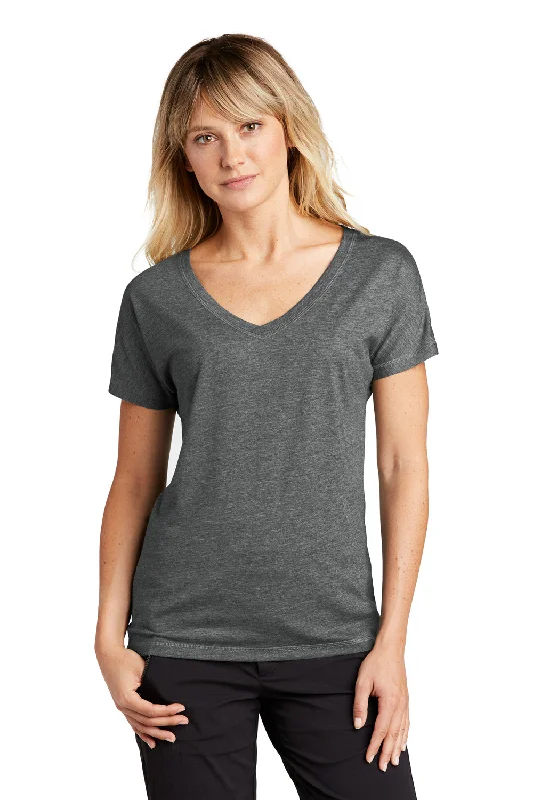 Sport-Tek Womens Moisture Wicking Short Sleeve V-Neck T-Shirt - Heather Dark Grey - Closeout