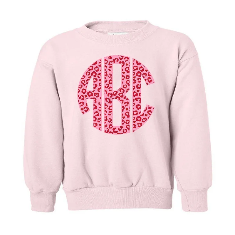 Kids Monogrammed 'Leopard Love' Big Print Crewneck Sweatshirt