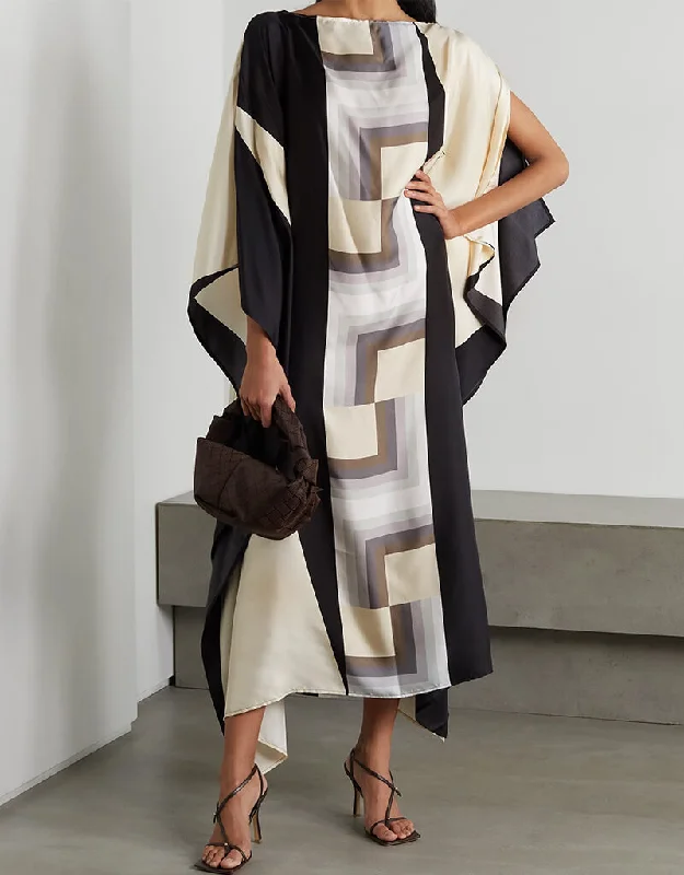 Black And Cream Latest Soft Silk Crepe Kaftan