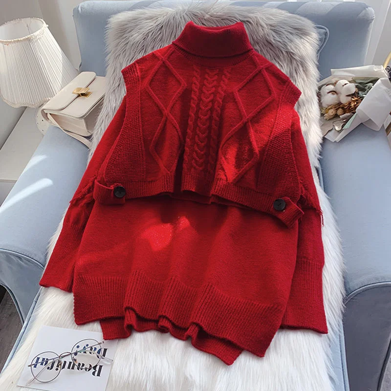 Folding high necked sweater suit two-piece set  4958