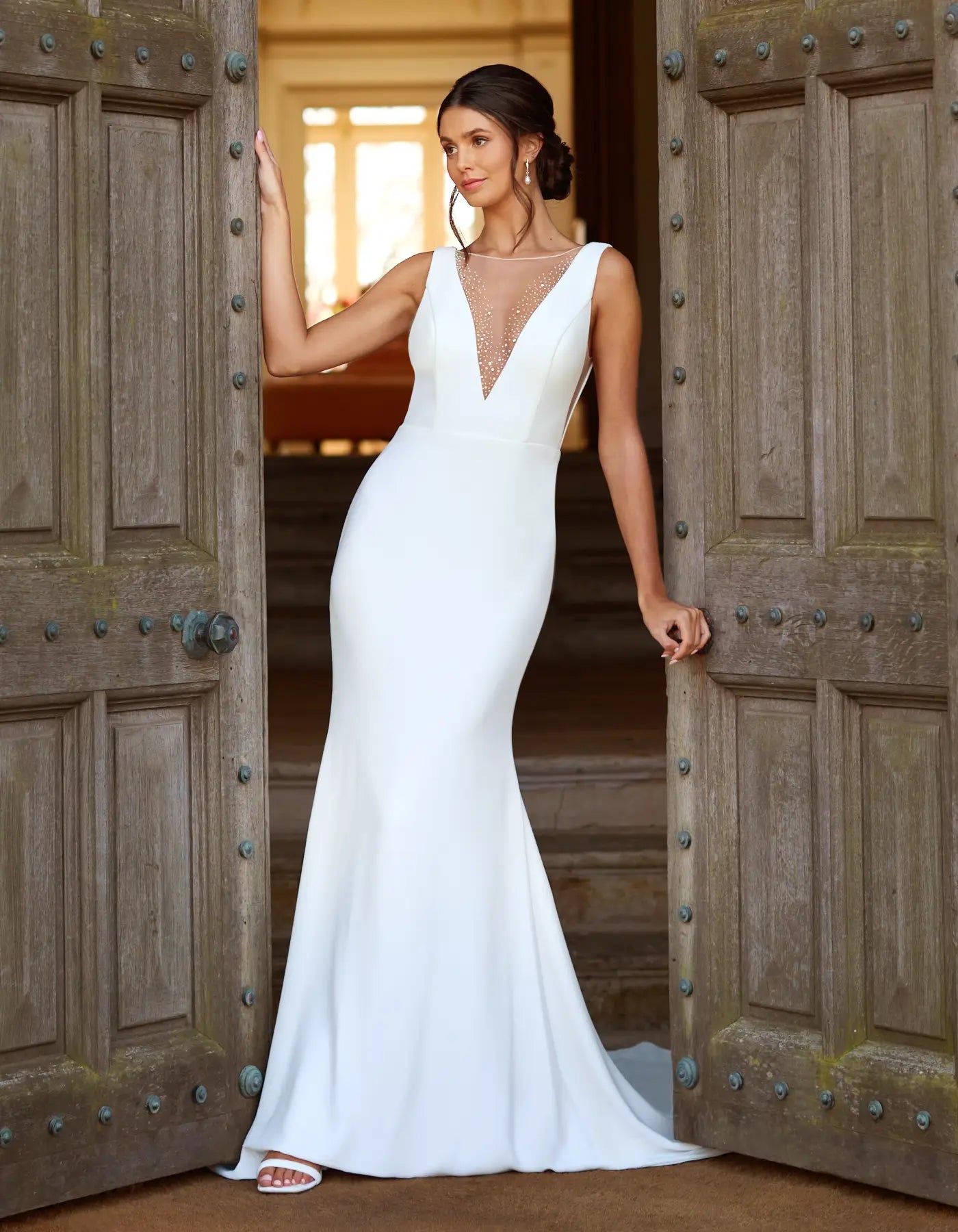 a simple crepe gown with beaded details