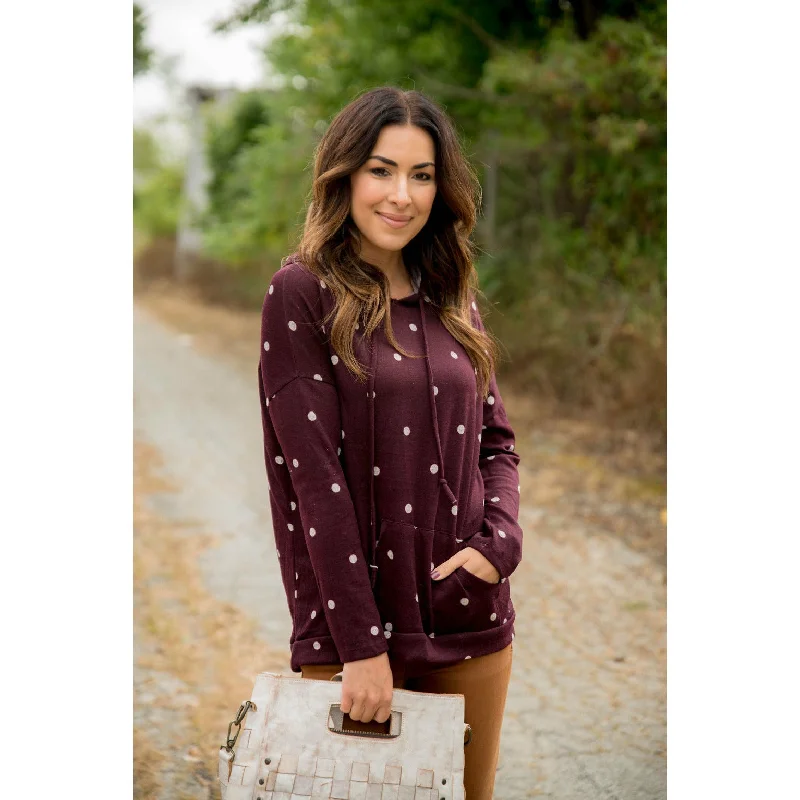 Burgundy/White Polka Dot Hoodie