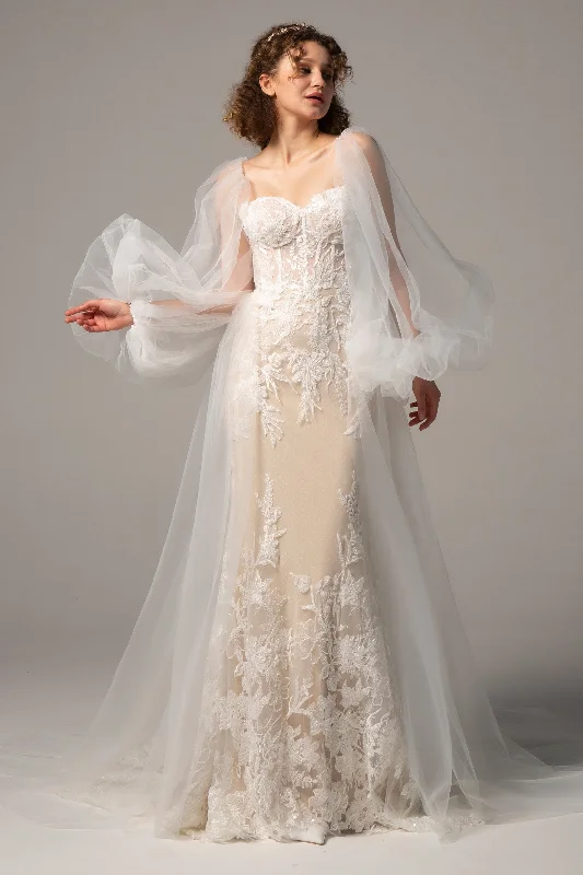 Trumpet Court Train Tulle Knitted Wedding Dress CW2360