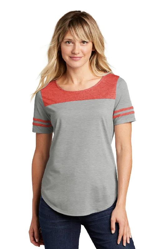 Sport-Tek Womens Fan Moisture Wicking Short Sleeve Crewneck T-Shirt - Heather Light Grey/Heather True Red - Closeout