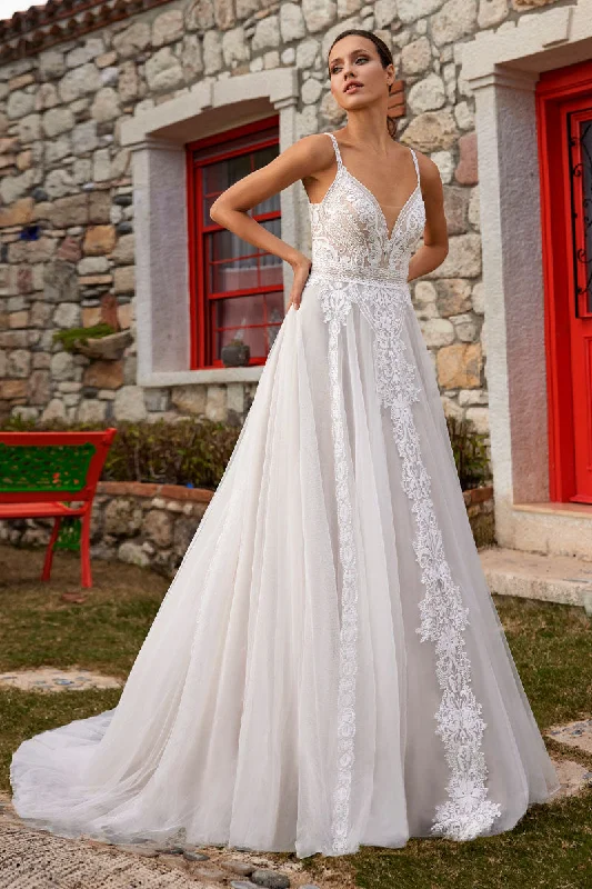 Whitney V-Neck Lace Applique Tulle A-Line Wedding Dress