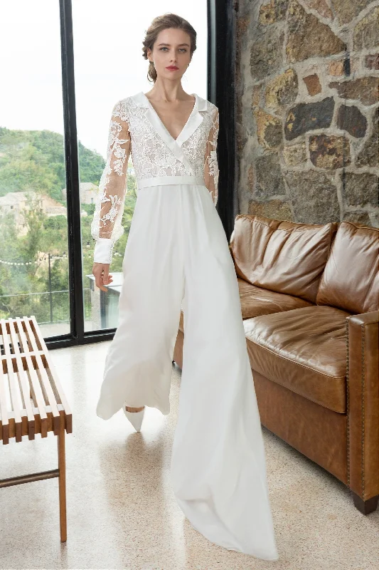 Floor Length Chiffon Tulle Wedding Jumpsuit CW2351