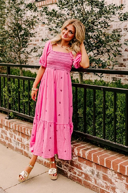 Farmers Market Stroll Smocked Maxi in Pink