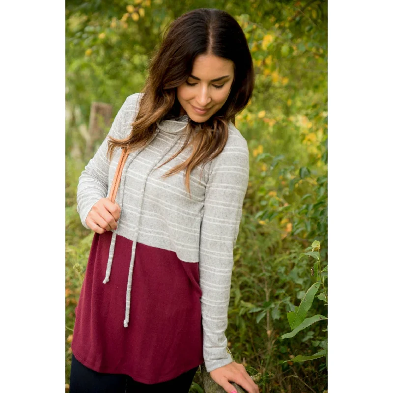 Striped Top Solid Bottom Cowl Neck