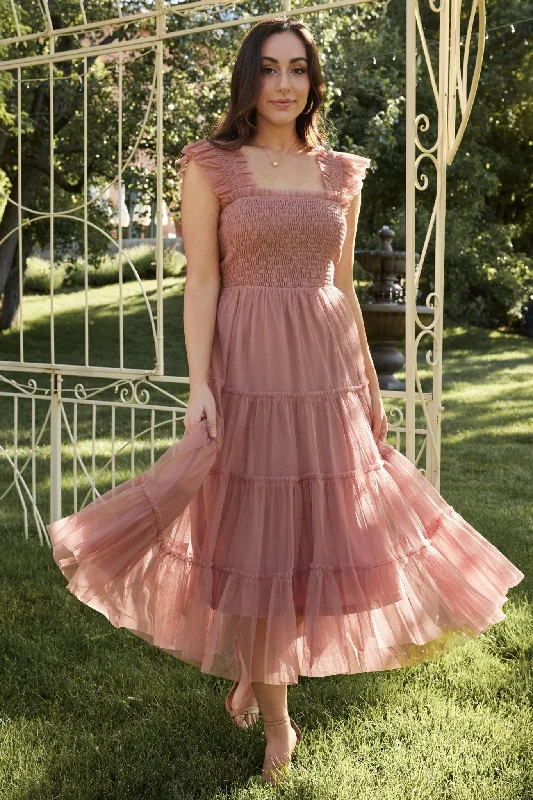 Emma Smocked Tulle Dress | Dusty Rose