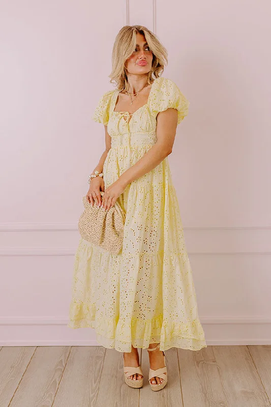 Oh So Sweet Eyelet Maxi Dress in Yellow